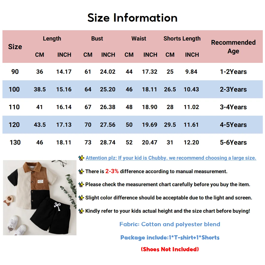 1-6 Year Children Boys' Flip collar Color Blocked Pit Stripe Top+Shorts Fashion 2Pcs /set Sunny Handsome Boys' Summer Set