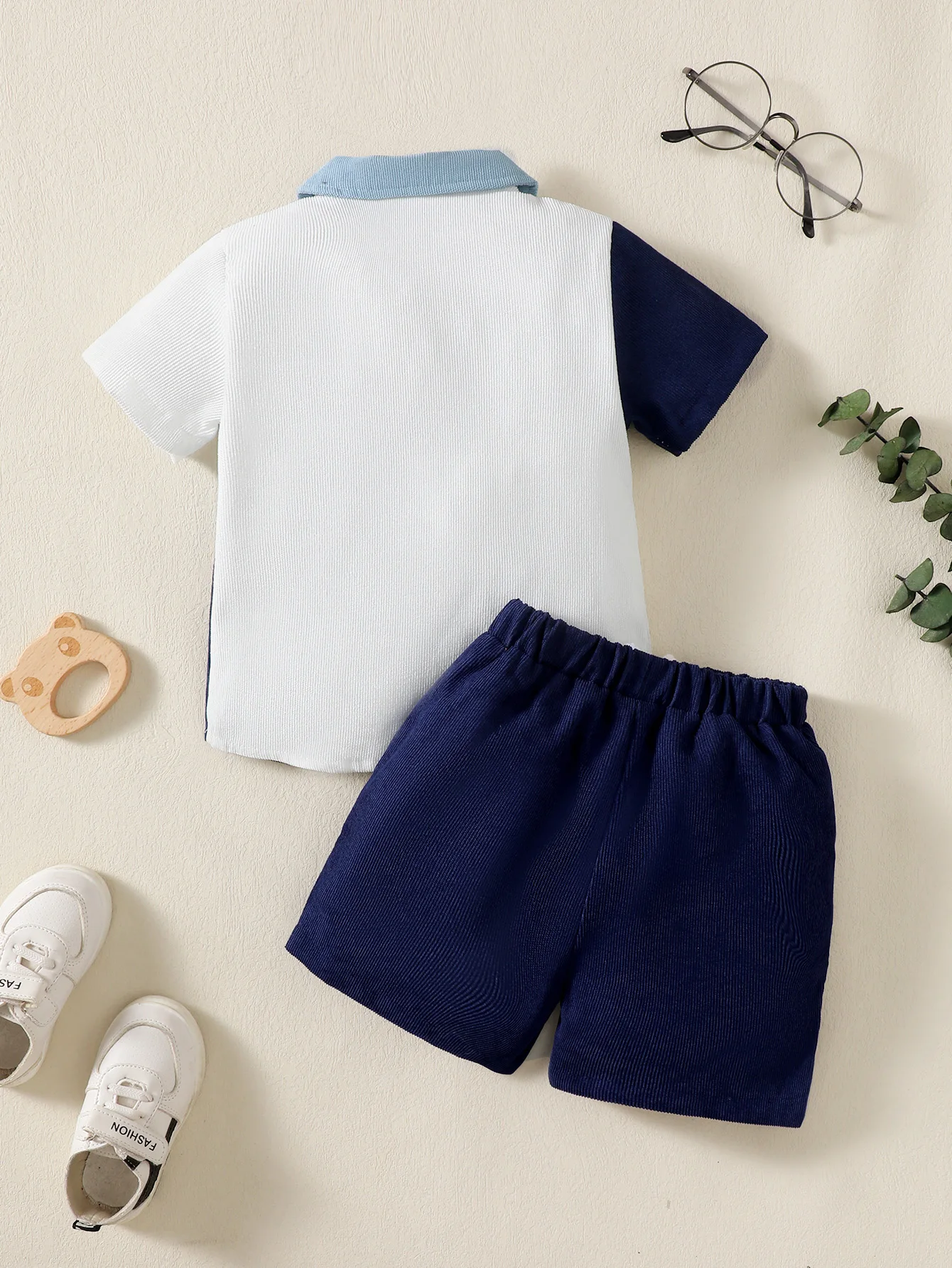 1-6 Year Children Boys' Flip collar Color Blocked Pit Stripe Top+Shorts Fashion 2Pcs /set Sunny Handsome Boys' Summer Set