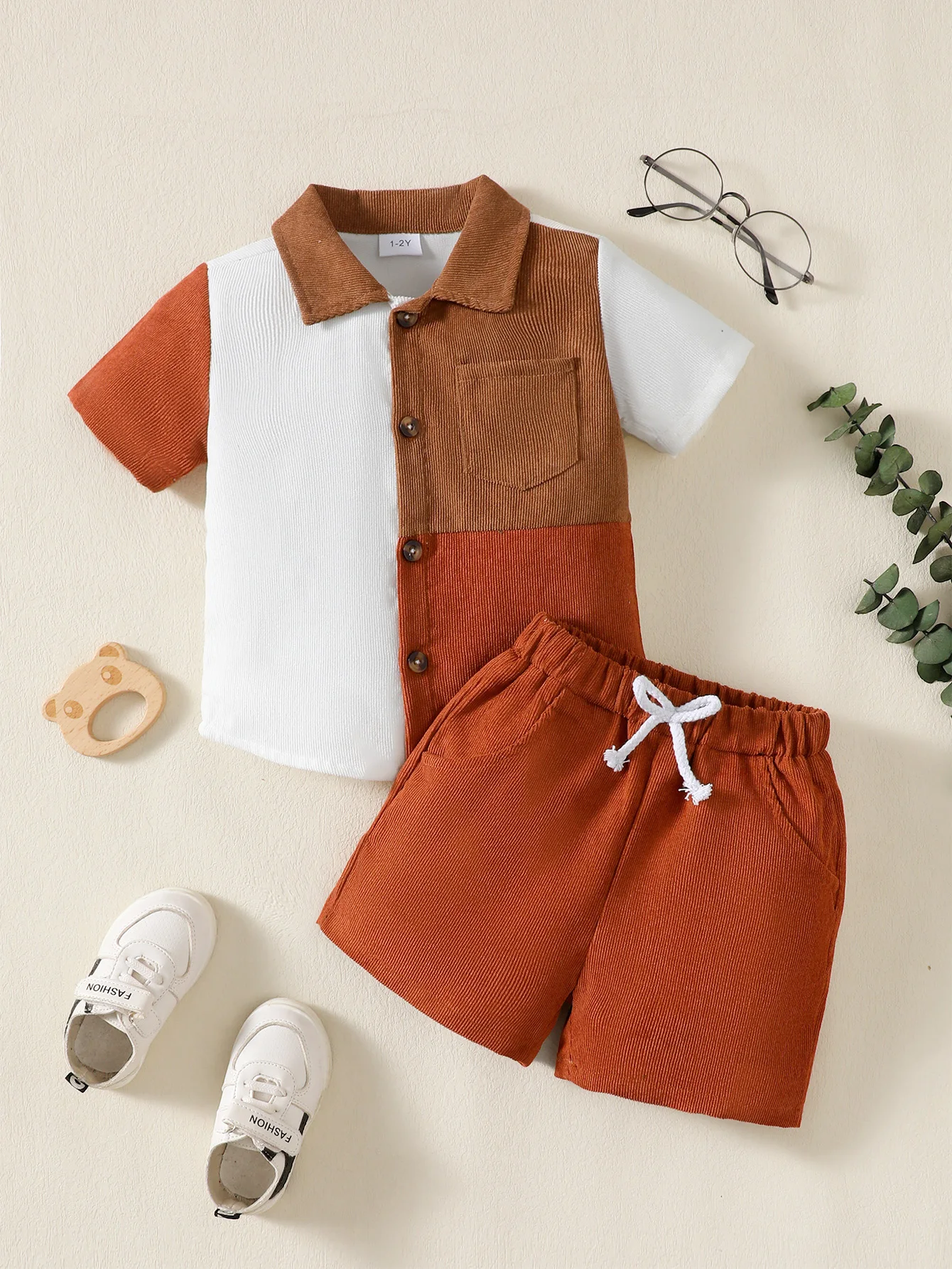 1-6 Year Children Boys' Flip collar Color Blocked Pit Stripe Top+Shorts Fashion 2Pcs /set Sunny Handsome Boys' Summer Set