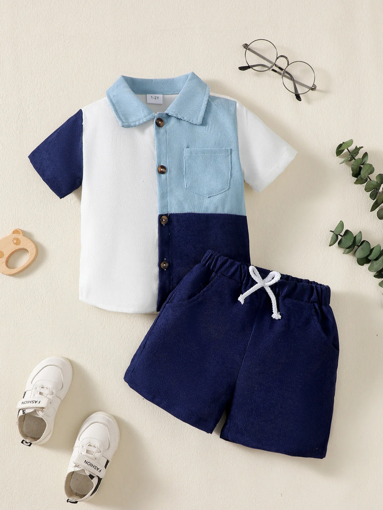 1-6 Year Children Boys' Flip collar Color Blocked Pit Stripe Top+Shorts Fashion 2Pcs /set Sunny Handsome Boys' Summer Set