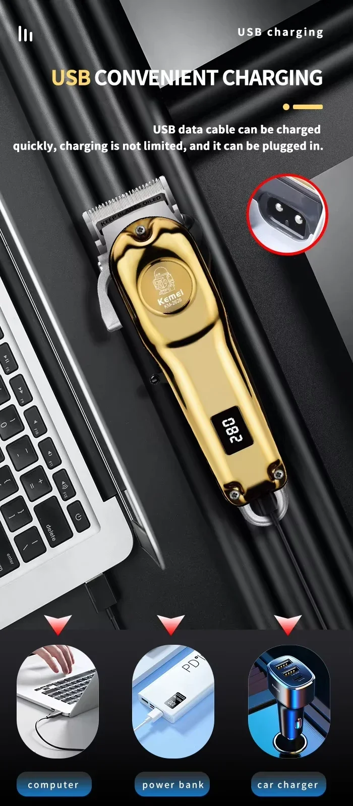 Kemei KM-2628 KM-678 KM-2024 Professional Electric Hair Clippers Beard Clipper Rechargeable Men's Shaver Hair Trimmer Kit Men