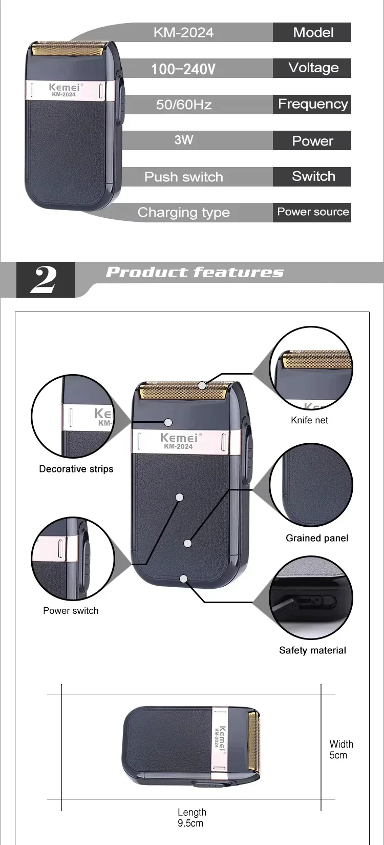 Kemei KM-2628 KM-678 KM-2024 Professional Electric Hair Clippers Beard Clipper Rechargeable Men's Shaver Hair Trimmer Kit Men