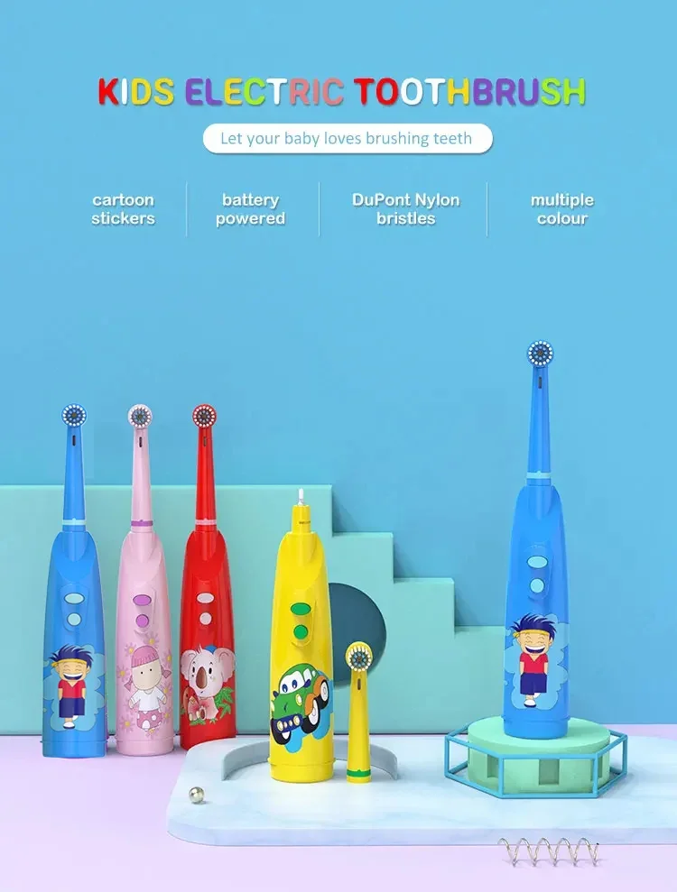 Children Sonic Electric Toothbrush Rotating Toothbrush Battery Type IPX5 Waterproof Cartoon Teeth Whitening Soft Bristle Kids