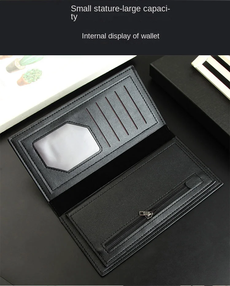 Men Bifold Business Leather Wallet Carteira Luxury Long Slim Masculina Male Purses Money Credit Card Thin Hombre Billetera