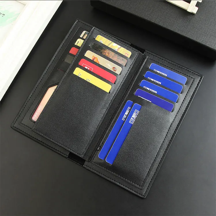 Men Bifold Business Leather Wallet Carteira Luxury Long Slim Masculina Male Purses Money Credit Card Thin Hombre Billetera