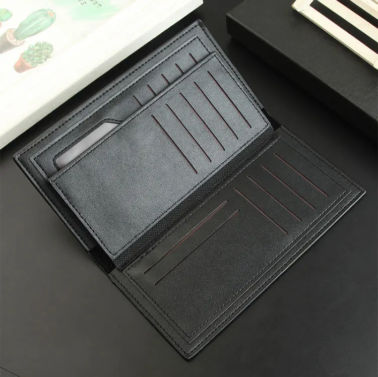 Men Bifold Business Leather Wallet Carteira Luxury Long Slim Masculina Male Purses Money Credit Card Thin Hombre Billetera