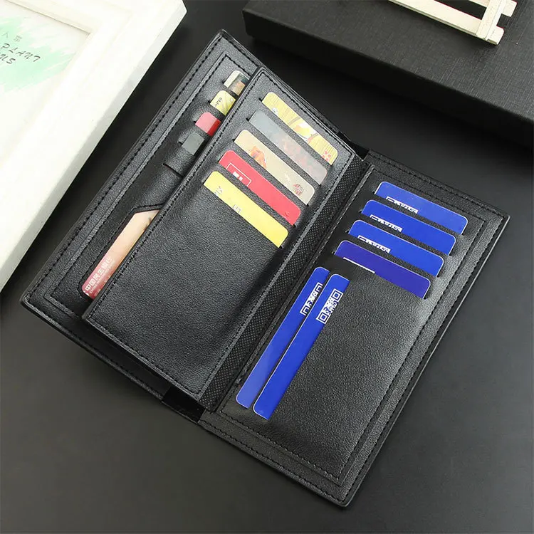 Men Bifold Business Leather Wallet Carteira Luxury Long Slim Masculina Male Purses Money Credit Card Thin Hombre Billetera