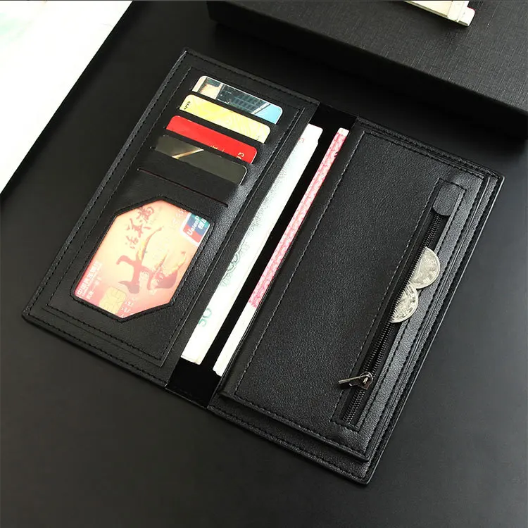 Men Bifold Business Leather Wallet Carteira Luxury Long Slim Masculina Male Purses Money Credit Card Thin Hombre Billetera