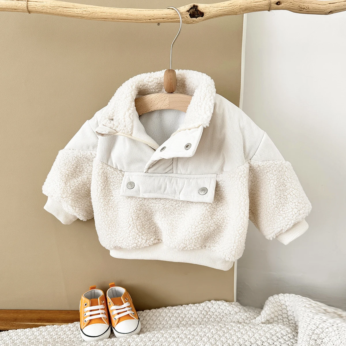 Winter Coat Girl Woolen Fleece Jacket Buttons Baby Stand CollarTops Baby Boys Warm outerwear Cotton Clothing Infant 0-3 You