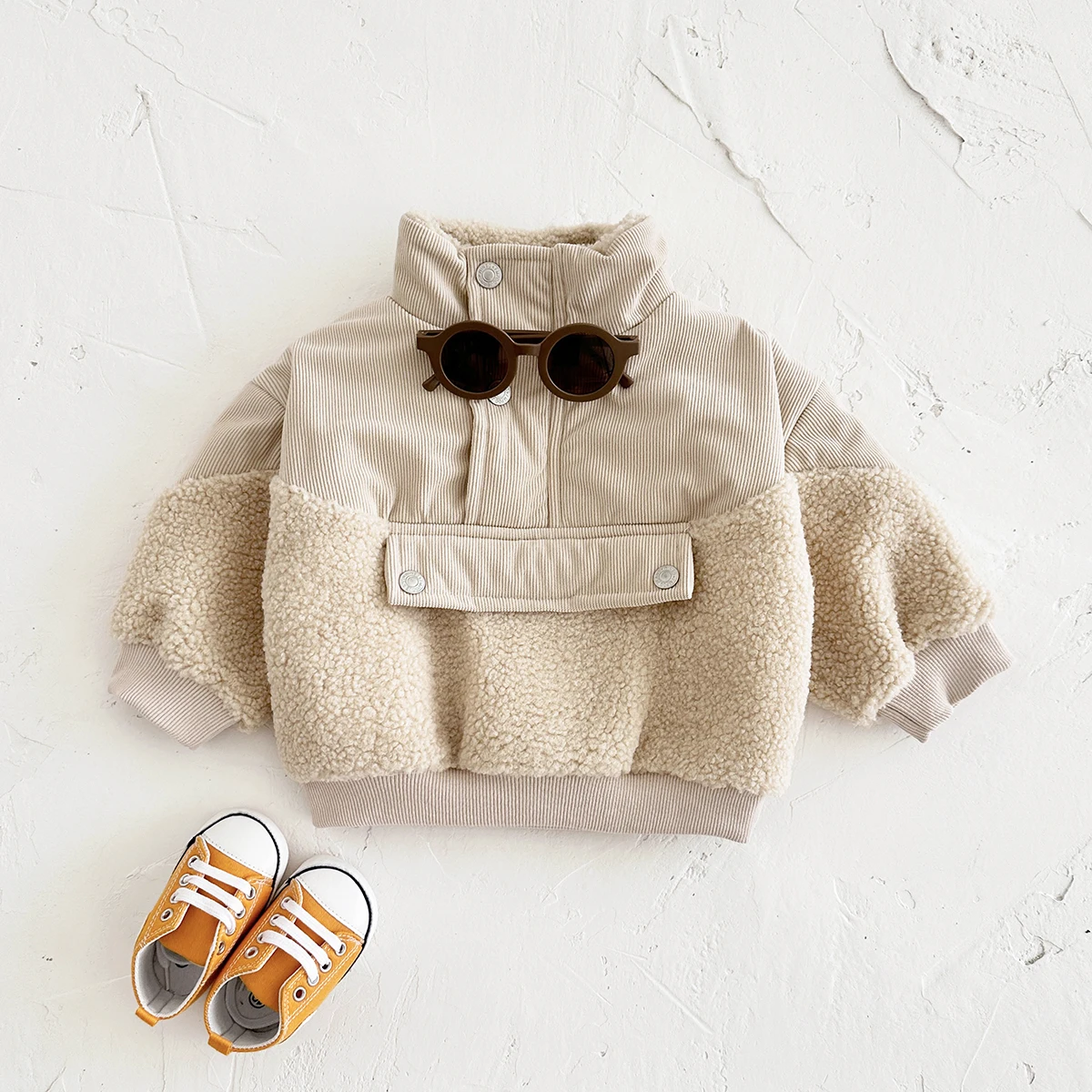 Winter Coat Girl Woolen Fleece Jacket Buttons Baby Stand CollarTops Baby Boys Warm outerwear Cotton Clothing Infant 0-3 You