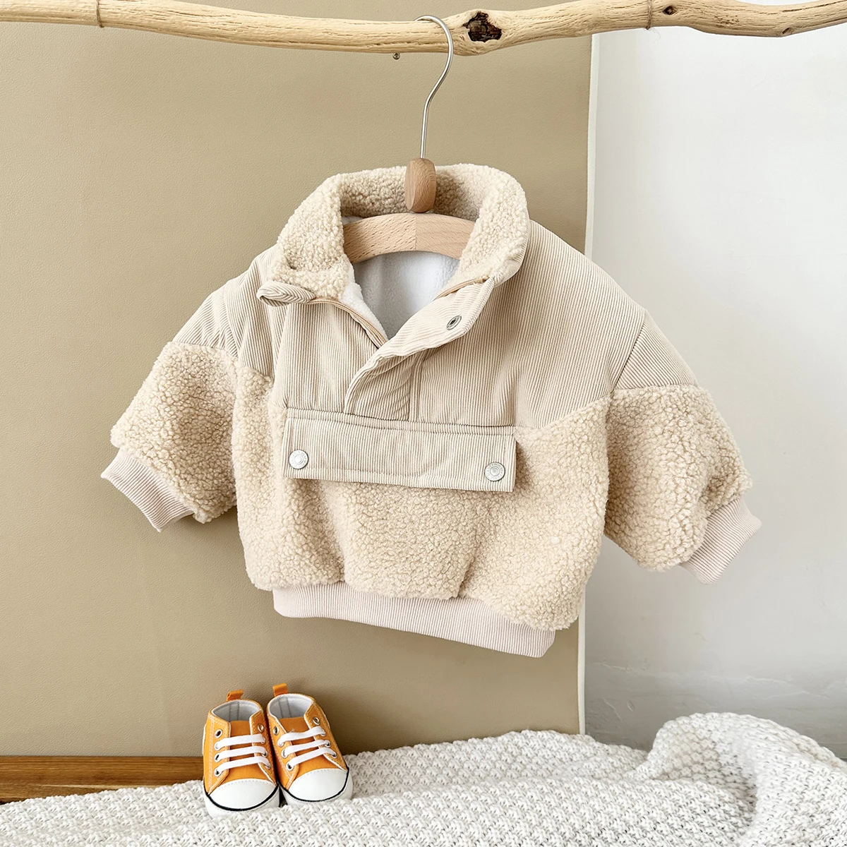 Winter Coat Girl Woolen Fleece Jacket Buttons Baby Stand CollarTops Baby Boys Warm outerwear Cotton Clothing Infant 0-3 You