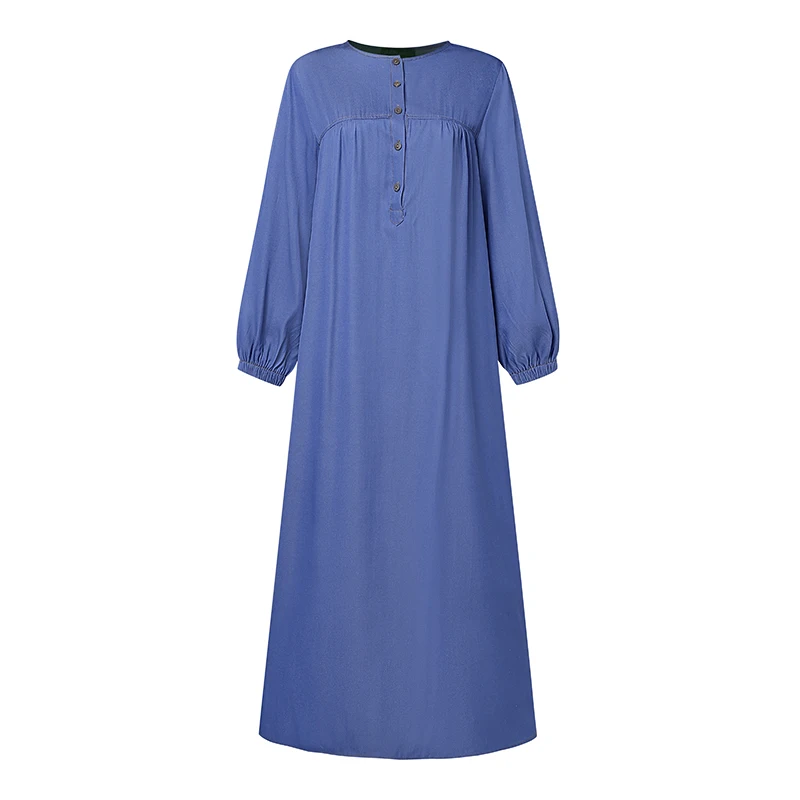 2024 ZANZEA Women Muslim Dresses Vintage Abaya Hijab Dress Jilbab Islamic Clothing Fashion Long Sleeve Denim Blue Maxi Sundress