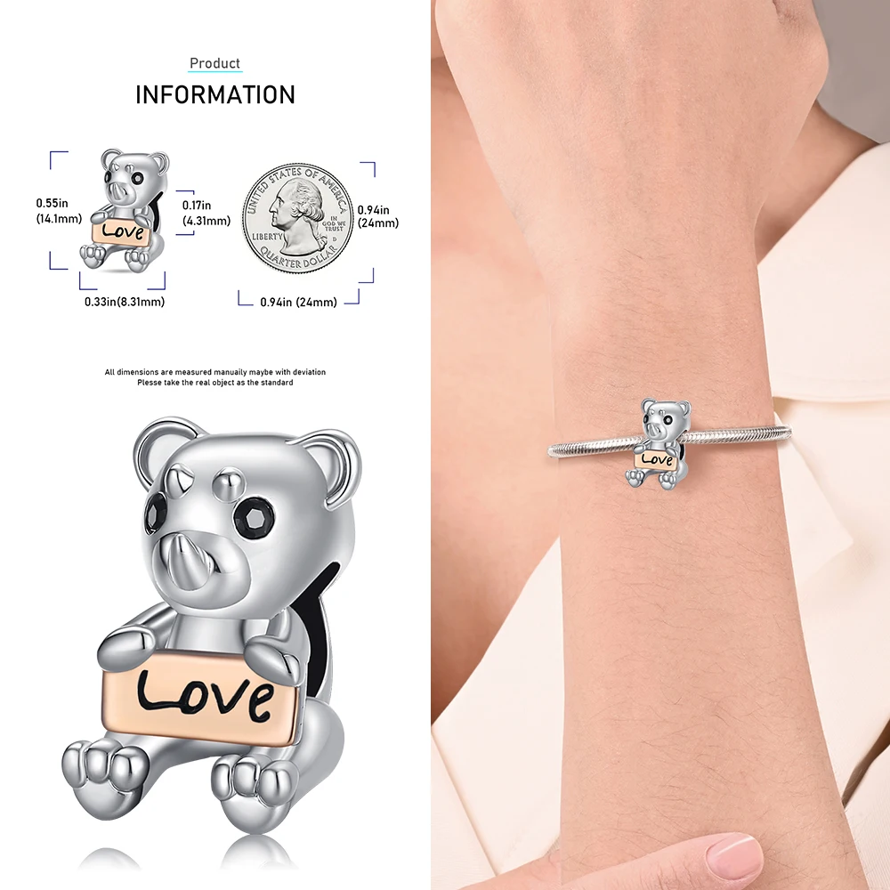 Small Animal Collection 925 Sterling Silver Elephant&Dog&Rabbit&Monkey&Raccoon&Fox Fit DIY Bracelet Bead Charm