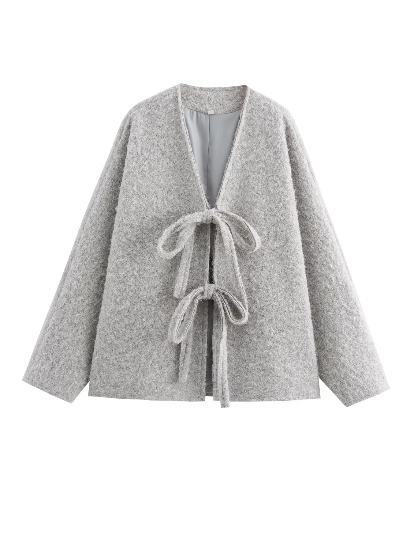 2024 Autumn WinterVintage Casual Chic Women Jackets Solid V-Neck Long Sleeve Lace-up Loose Thick Coats Fashion Outwears