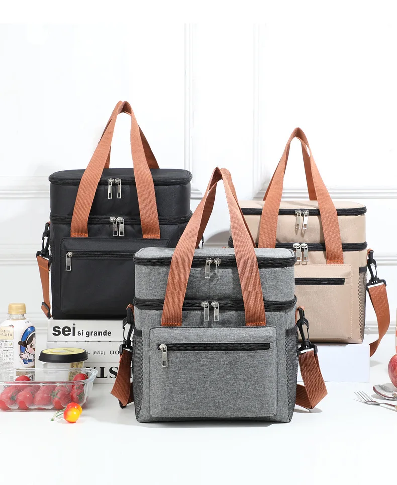 Multifunctional Double Layers Tote Cooler Lunch Bags for Women Men Large Capacity Travel Picnic Lunch Box with Shoulder Strap