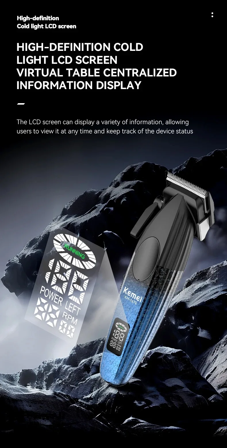 Kemei Professional Barber Hair Clippers for Men Cordless Rechargeable Hair Cutting Machine Electric Men Hair Trimmers 9000RPM