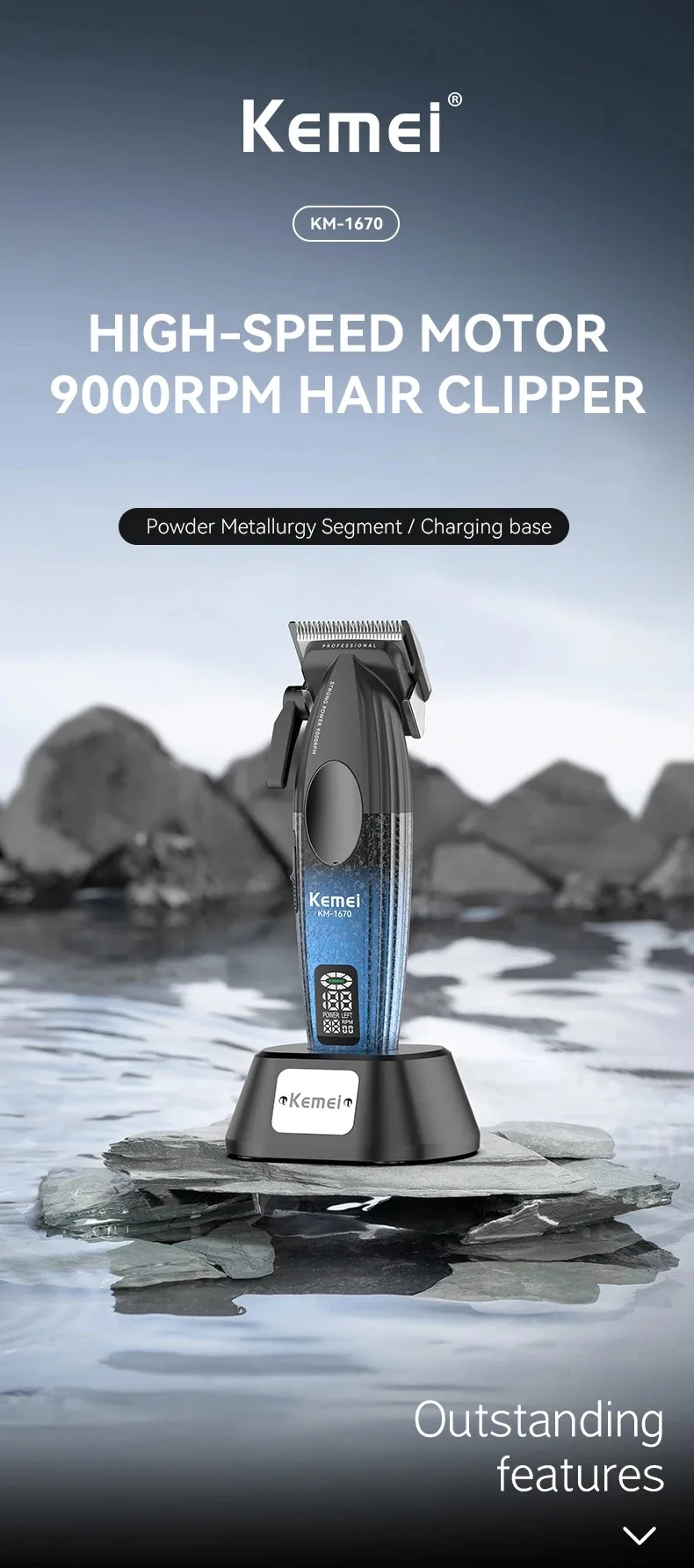 Kemei Professional Barber Hair Clippers for Men Cordless Rechargeable Hair Cutting Machine Electric Men Hair Trimmers 9000RPM