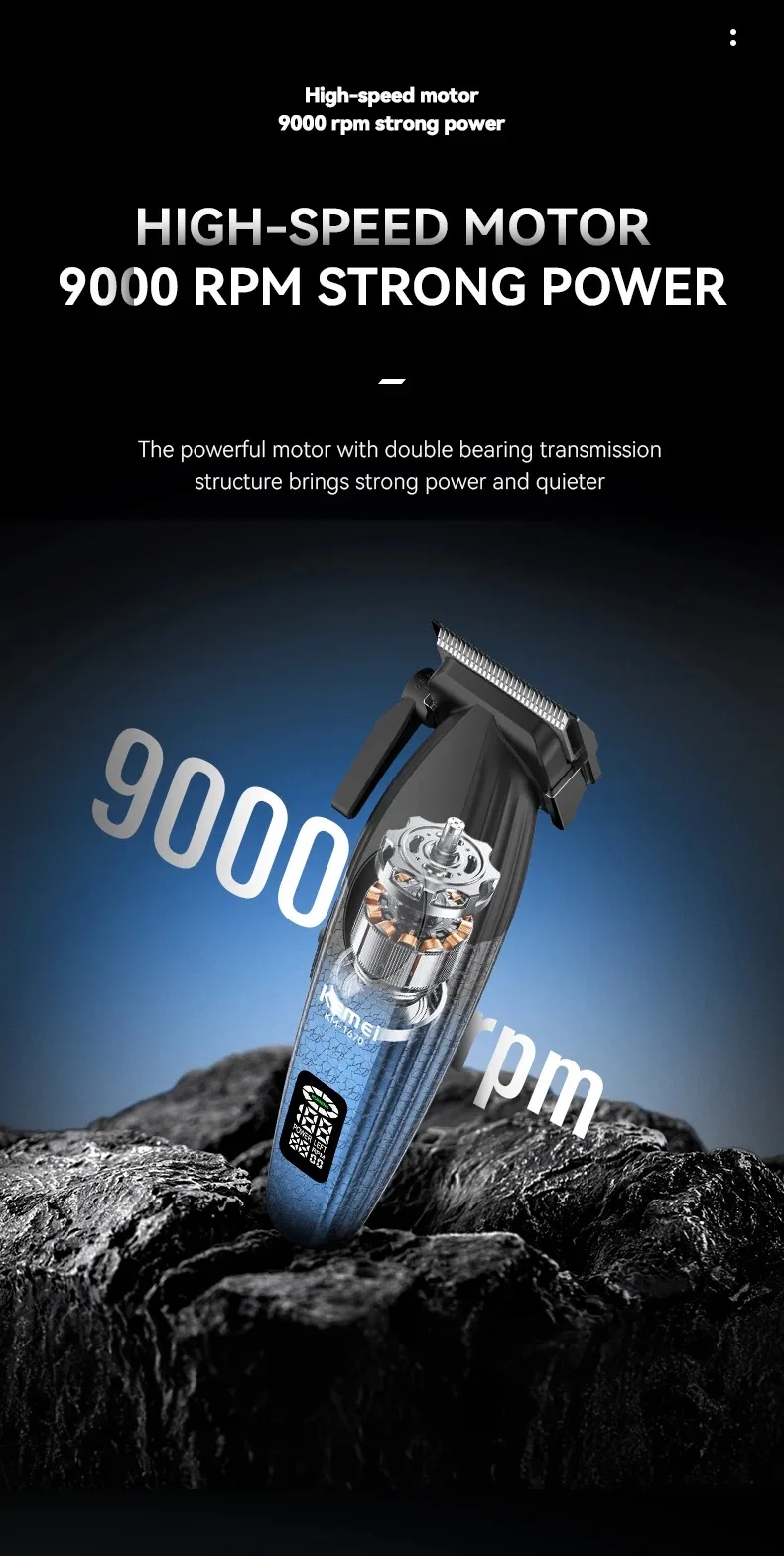Kemei Professional Barber Hair Clippers for Men Cordless Rechargeable Hair Cutting Machine Electric Men Hair Trimmers 9000RPM