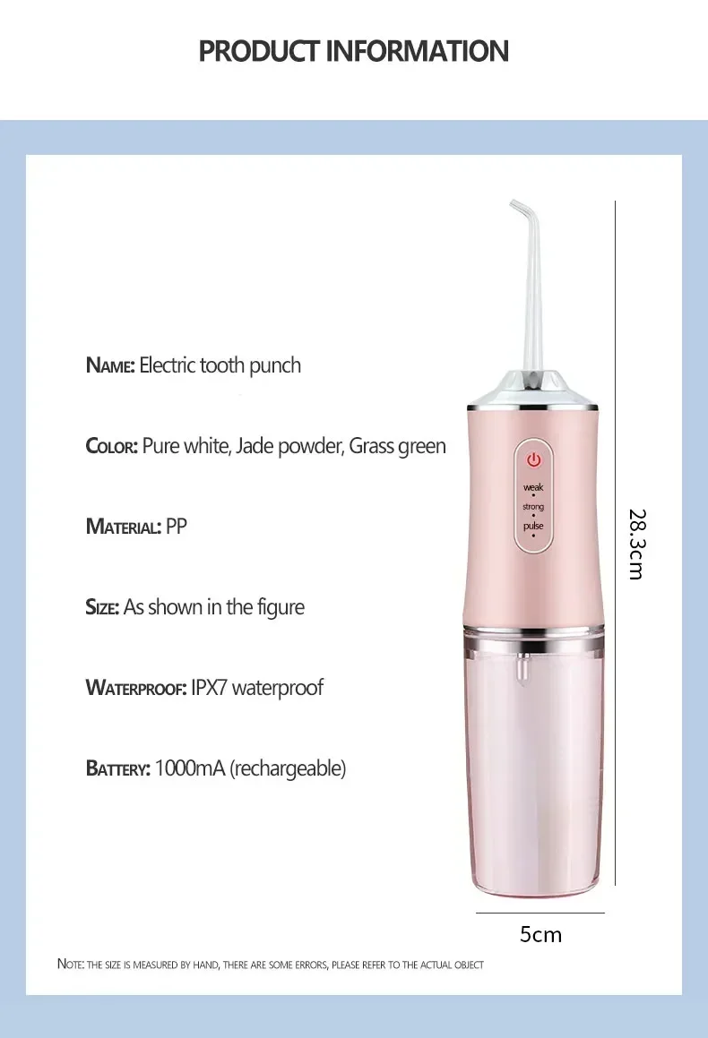 Oral Irrigator Portable USB Rechargeable Dental Water Flosser Water Jet Floss Tooth Pick 4 Jet Tip 220ml 3 Modes IPX7 Waterproof