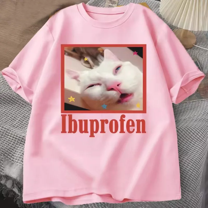 Ibuprofen Cat Meme T shirt Cotton High Quality male Pastel Graphic Classic t shirt aesthetic Colorful Grunge Retro 80s Punk