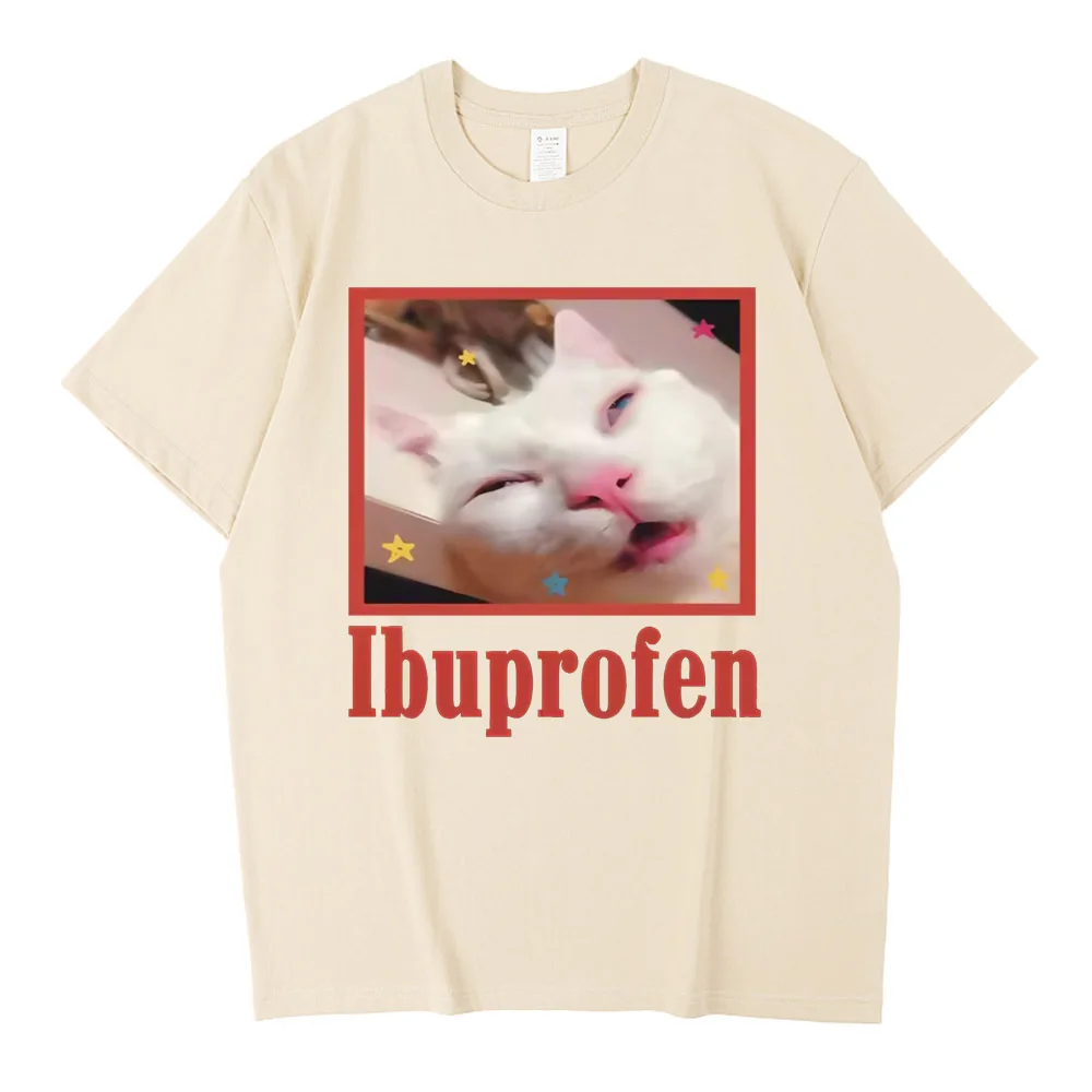 Ibuprofen Cat Meme T shirt Cotton High Quality male Pastel Graphic Classic t shirt aesthetic Colorful Grunge Retro 80s Punk
