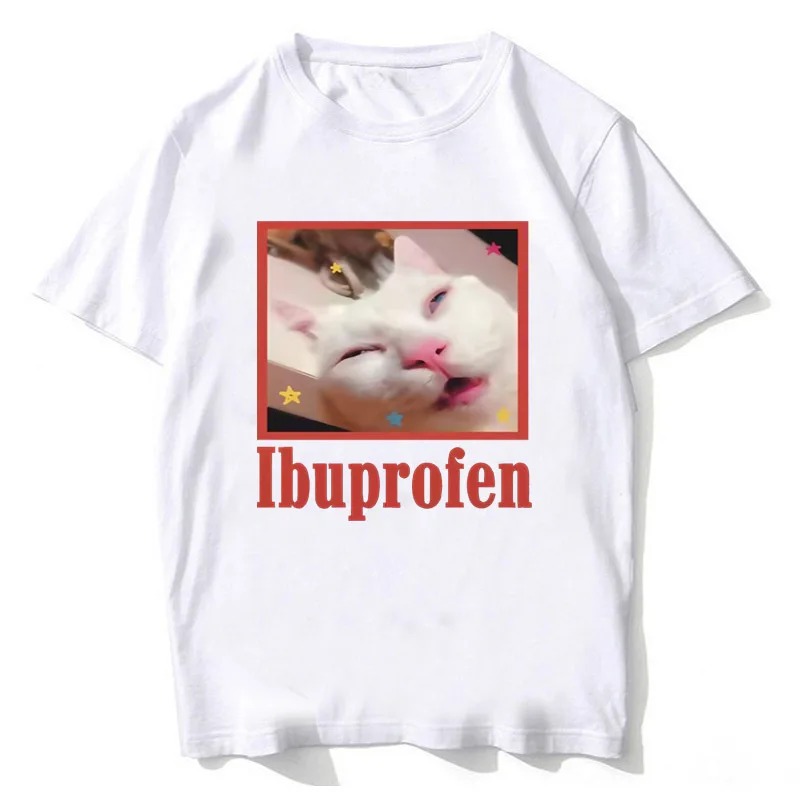Ibuprofen Cat Meme T shirt Cotton High Quality male Pastel Graphic Classic t shirt aesthetic Colorful Grunge Retro 80s Punk