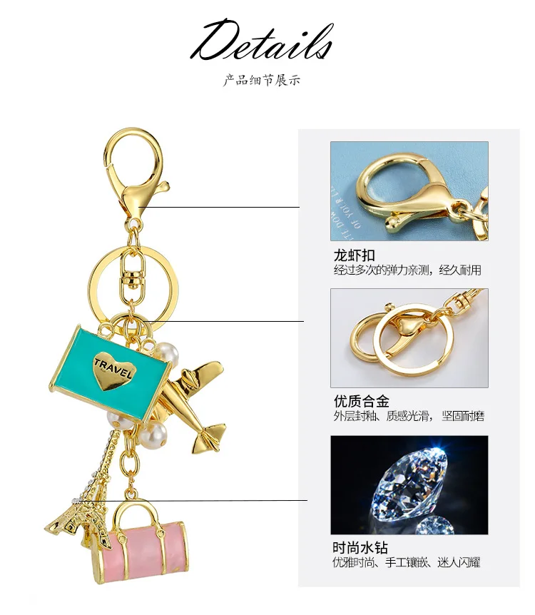 luxury jewelry New alloy pendant fashion travel handbag keychain aircraft tower accessories car bag pendant trending jewelries