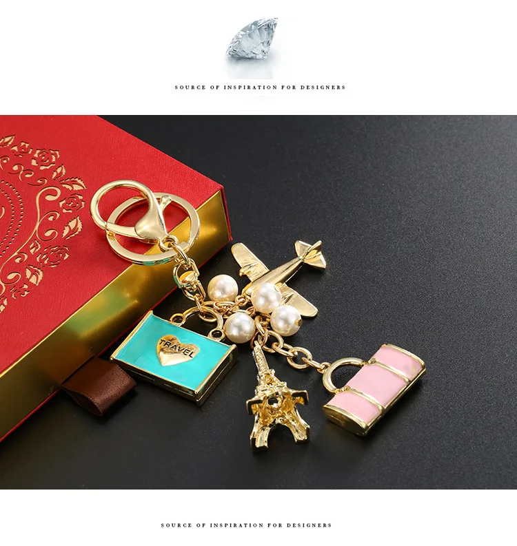 luxury jewelry New alloy pendant fashion travel handbag keychain aircraft tower accessories car bag pendant trending jewelries