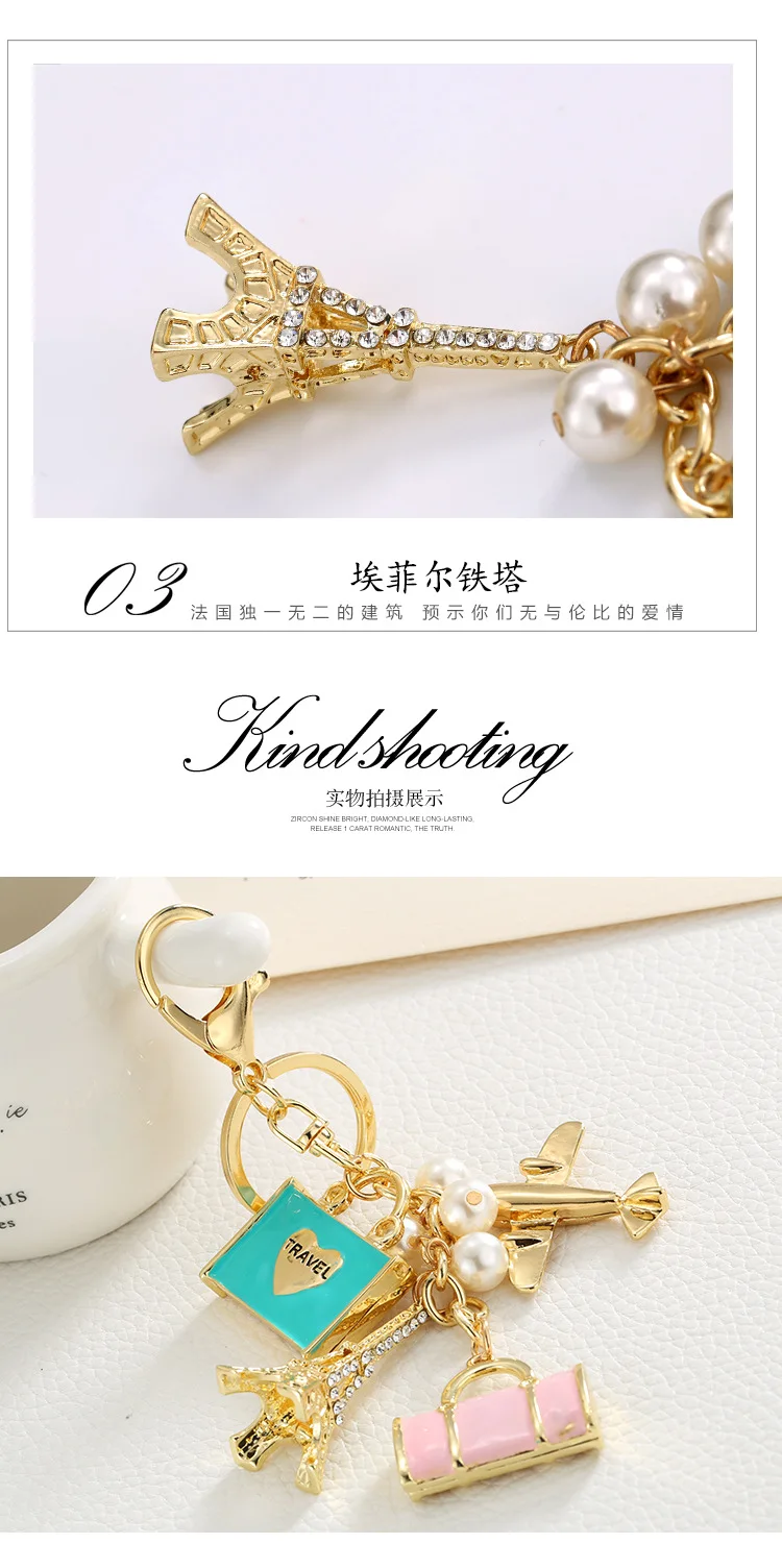luxury jewelry New alloy pendant fashion travel handbag keychain aircraft tower accessories car bag pendant trending jewelries