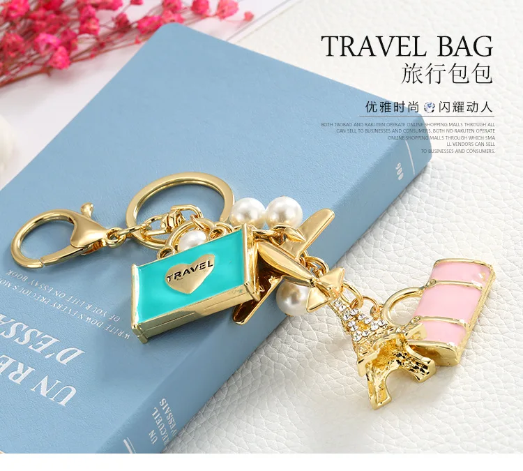 luxury jewelry New alloy pendant fashion travel handbag keychain aircraft tower accessories car bag pendant trending jewelries