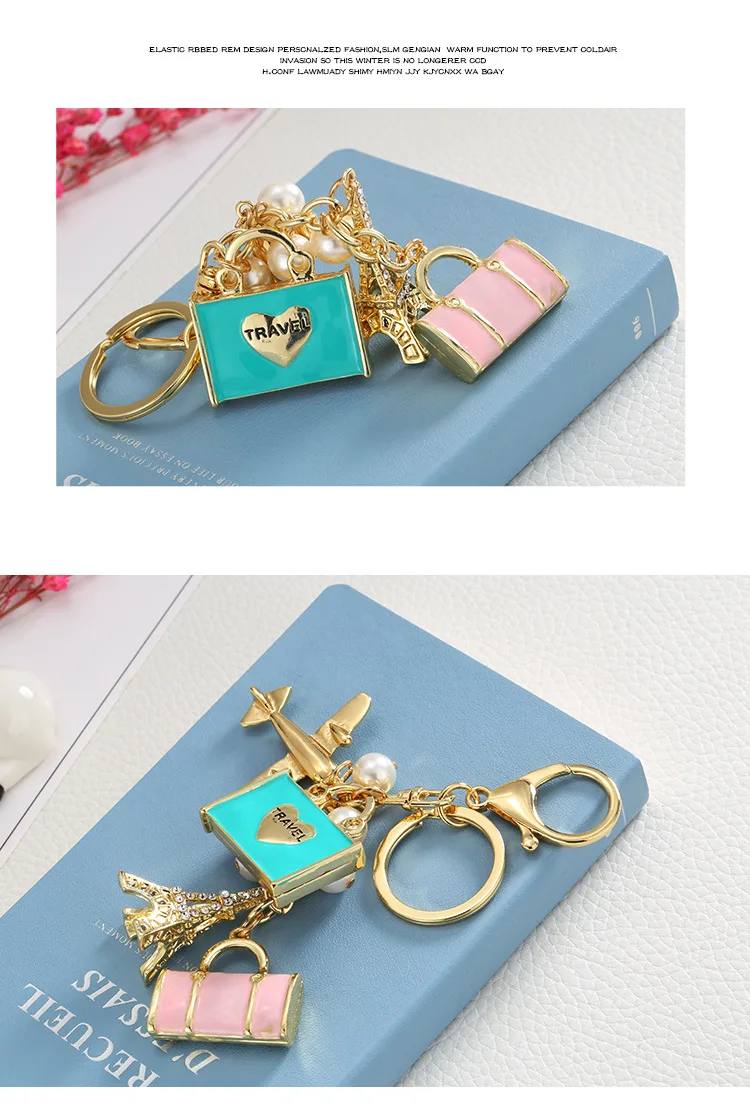 luxury jewelry New alloy pendant fashion travel handbag keychain aircraft tower accessories car bag pendant trending jewelries