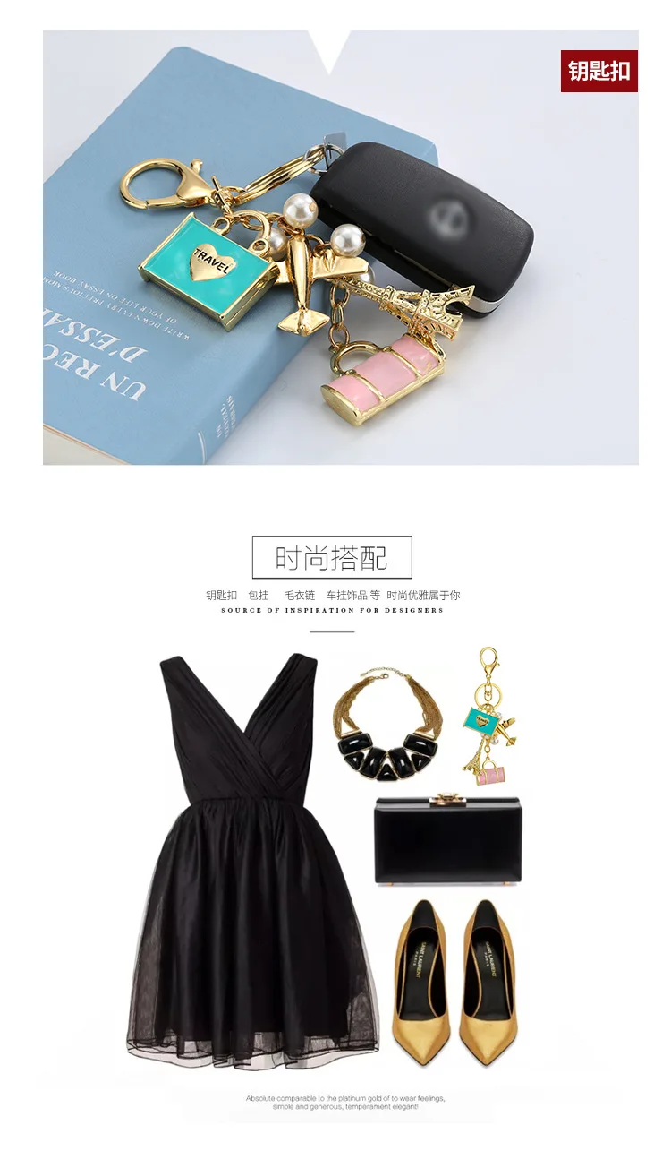 luxury jewelry New alloy pendant fashion travel handbag keychain aircraft tower accessories car bag pendant trending jewelries