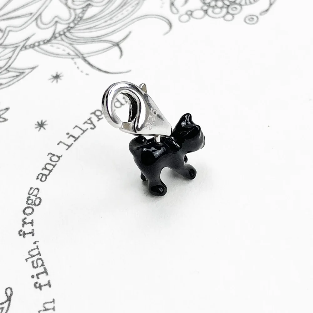 Black Cat Dangle Charm Pendant Brand New 925 Sterling Silver Trendy Gift For Women Men Jewelry