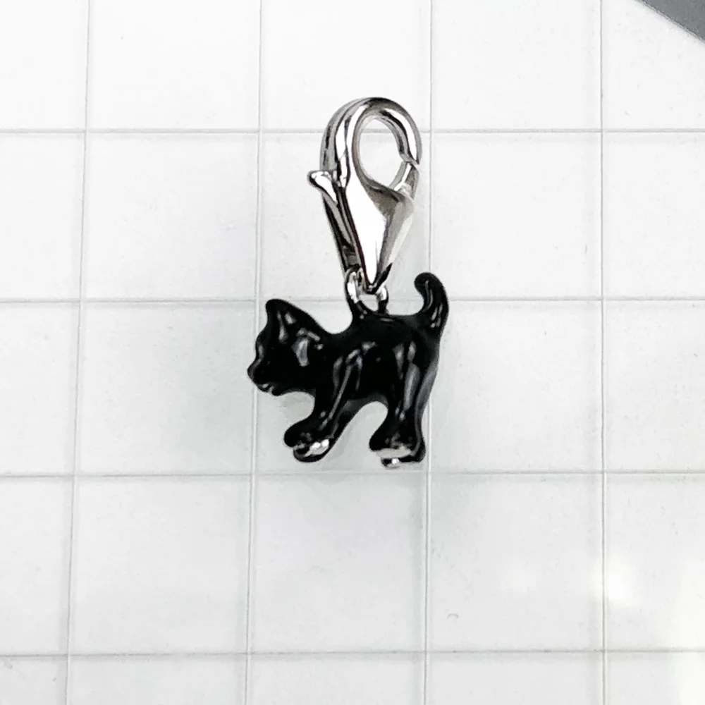 Black Cat Dangle Charm Pendant Brand New 925 Sterling Silver Trendy Gift For Women Men Jewelry