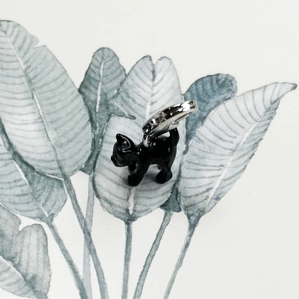 Black Cat Dangle Charm Pendant Brand New 925 Sterling Silver Trendy Gift For Women Men Jewelry