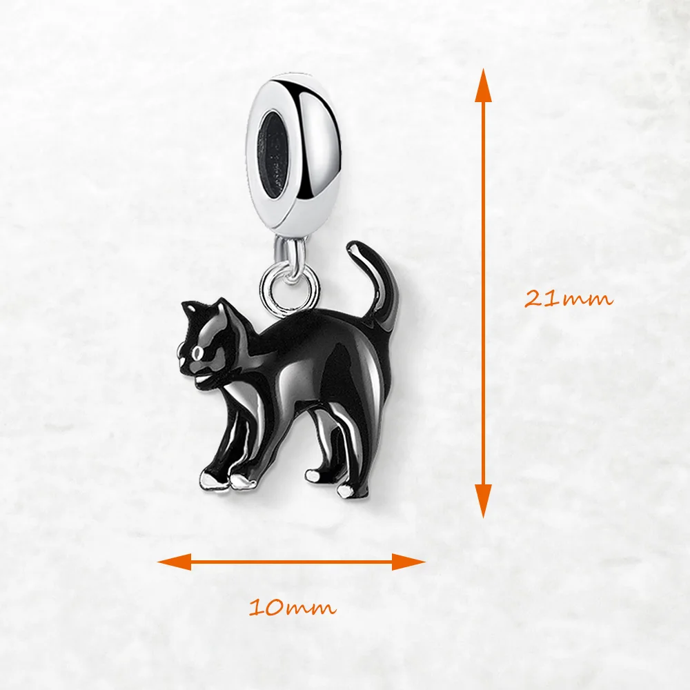 Black Cat Dangle Charm Pendant Brand New 925 Sterling Silver Trendy Gift For Women Men Jewelry