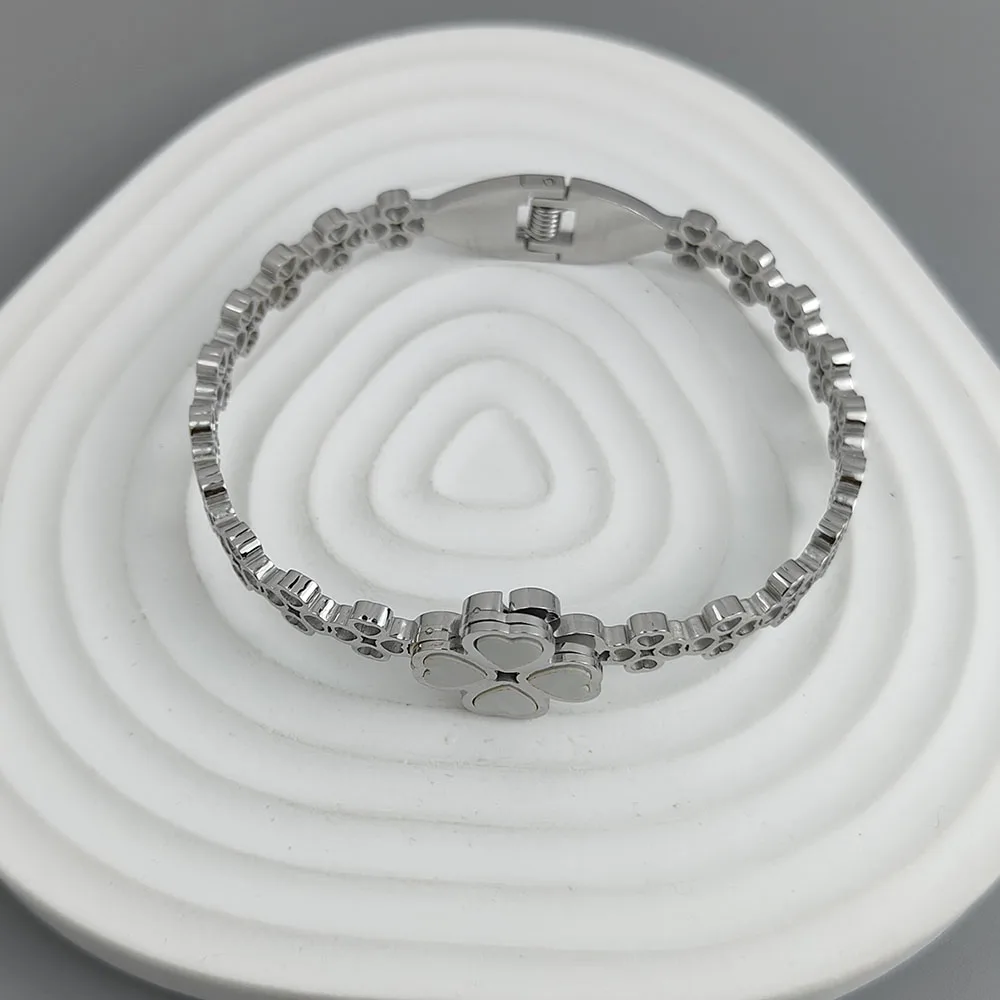 New four-leaf clover white shell stainless steel gold-plated bracelet 18K, high quality waterproof couple bracelet, wife gift