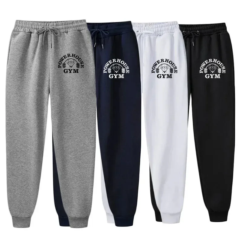 GYM Powerhouse Print Pants Men Casual Sports Pants Running Workout Jogging Long Pants Men Fleece Jogger Sweatpants Long Pants