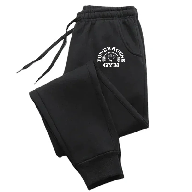 GYM Powerhouse Print Pants Men Casual Sports Pants Running Workout Jogging Long Pants Men Fleece Jogger Sweatpants Long Pants