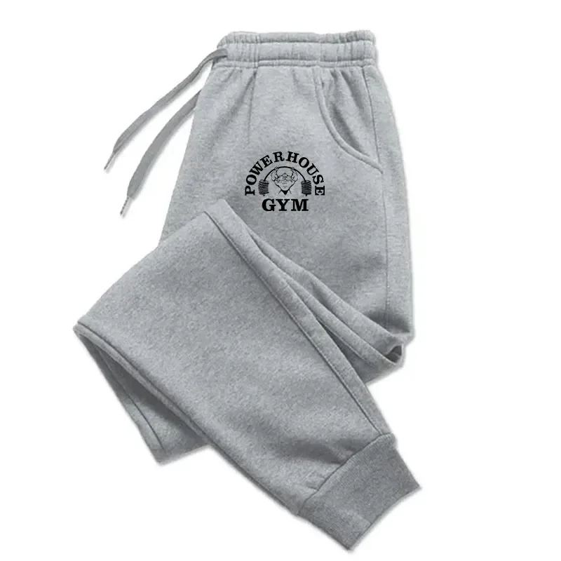 GYM Powerhouse Print Pants Men Casual Sports Pants Running Workout Jogging Long Pants Men Fleece Jogger Sweatpants Long Pants