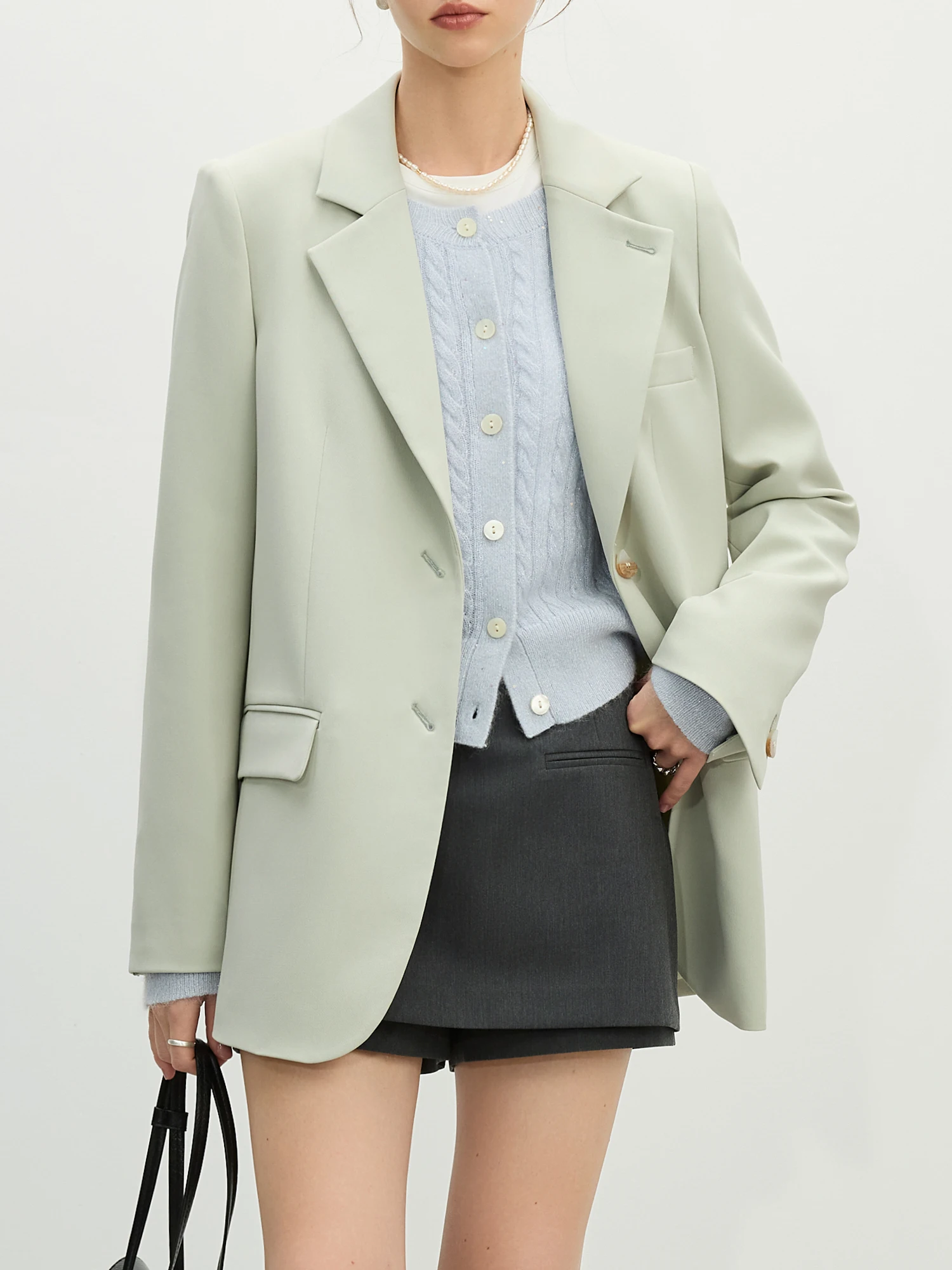FSLE Versatile Elegant Style Blazer Jacket for Women 2025 New Arrival Unique Design Office Loose Top Green Chic Coat 25FS11075