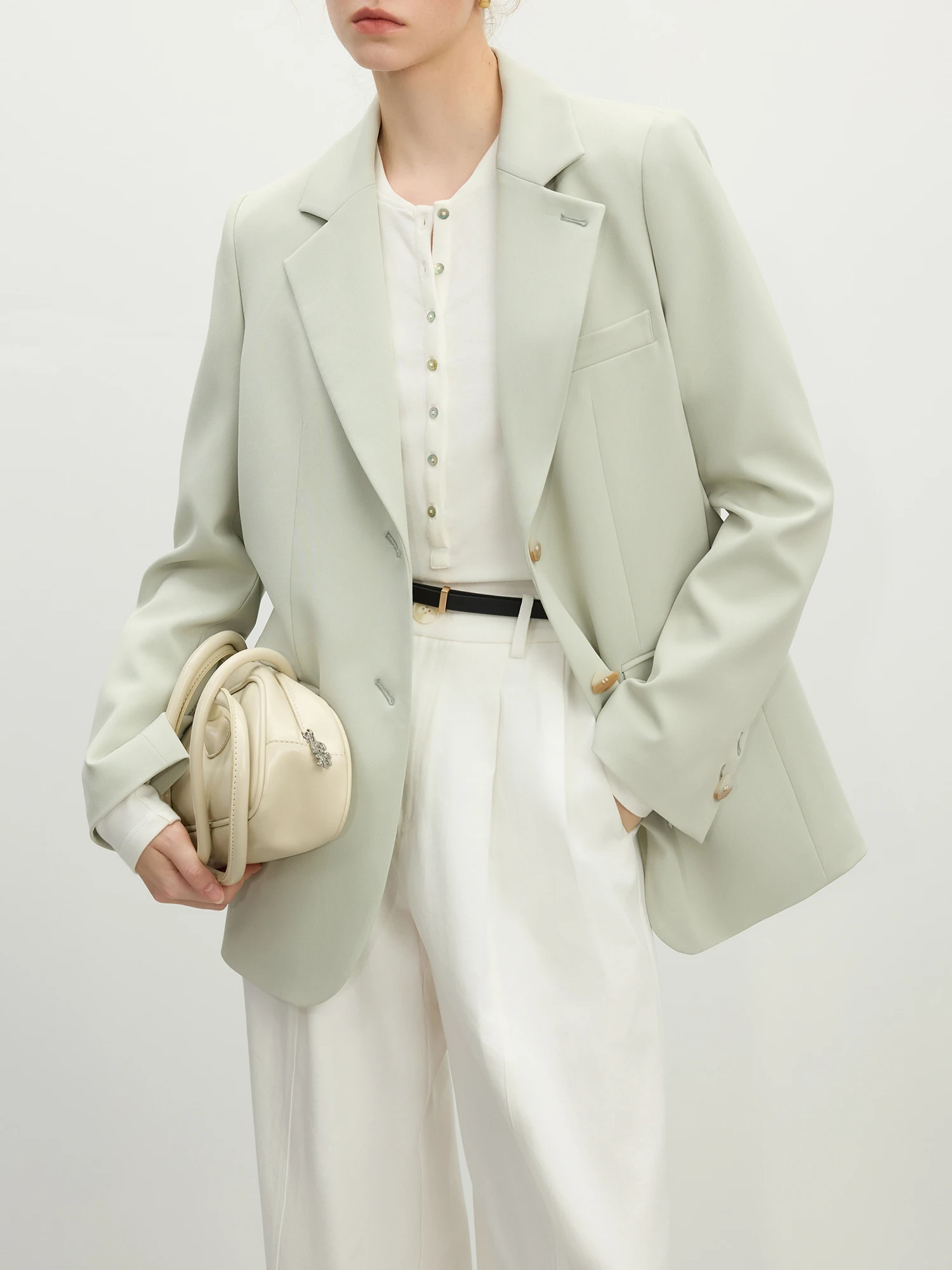 FSLE Versatile Elegant Style Blazer Jacket for Women 2025 New Arrival Unique Design Office Loose Top Green Chic Coat 25FS11075