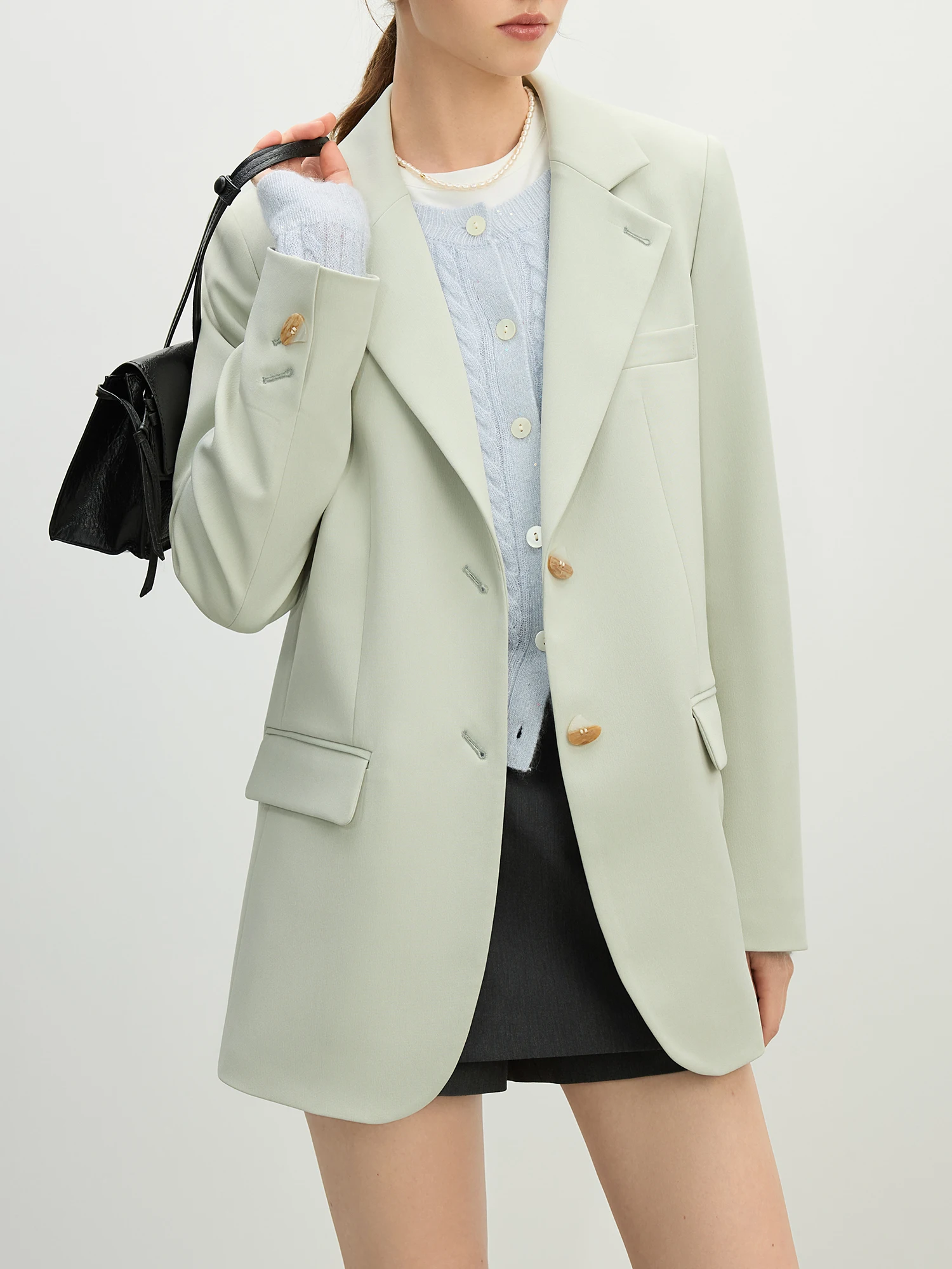FSLE Versatile Elegant Style Blazer Jacket for Women 2025 New Arrival Unique Design Office Loose Top Green Chic Coat 25FS11075