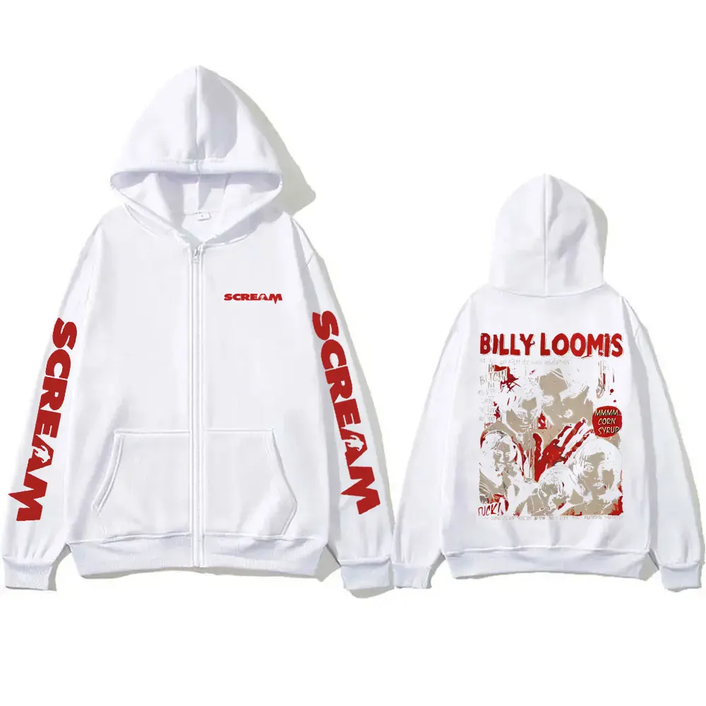 90s Horror Movie Scream Zipper Hoodie Billy Loomis We All Go A Little Mad Billy Zip Up Jacket Men Classic Vintage Zip Up Hoodies