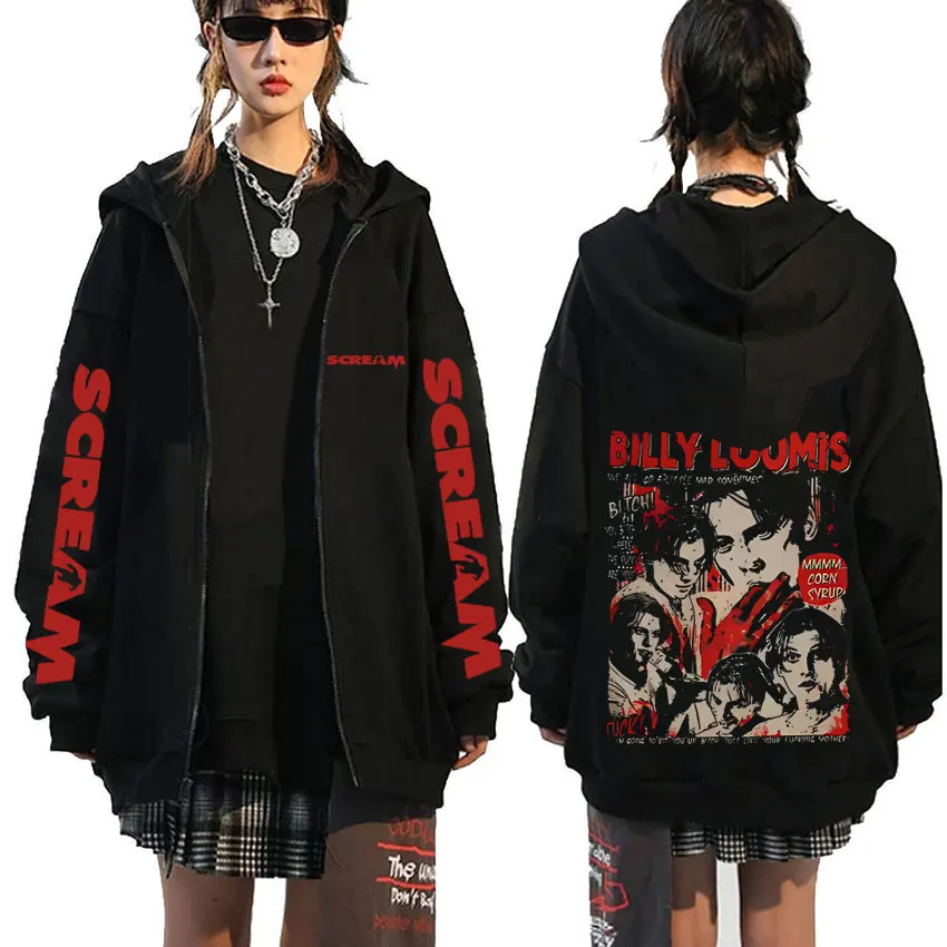 90s Horror Movie Scream Zipper Hoodie Billy Loomis We All Go A Little Mad Billy Zip Up Jacket Men Classic Vintage Zip Up Hoodies
