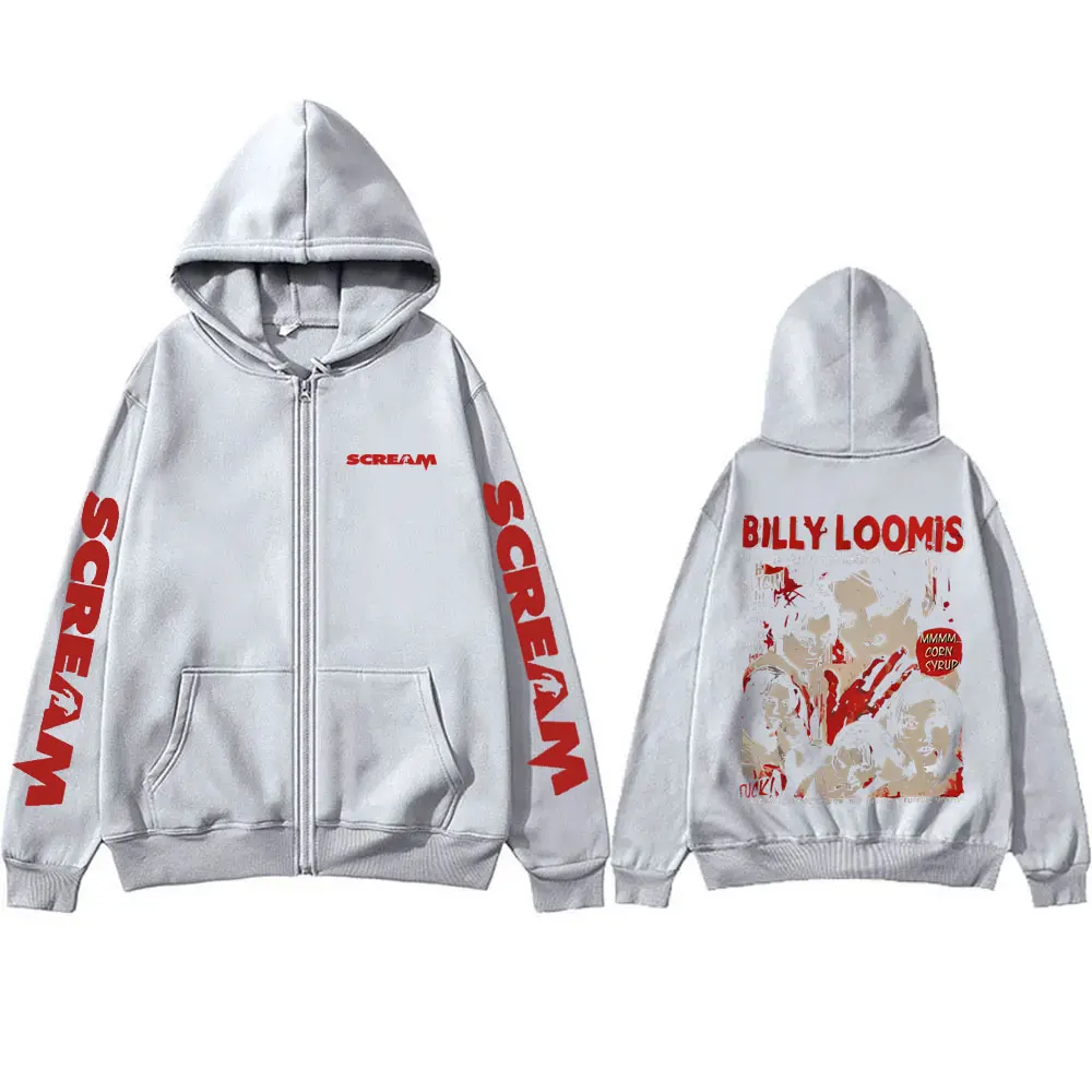 90s Horror Movie Scream Zipper Hoodie Billy Loomis We All Go A Little Mad Billy Zip Up Jacket Men Classic Vintage Zip Up Hoodies