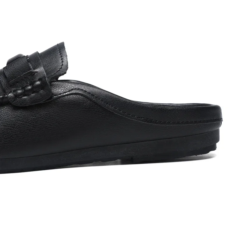 Leather Men Half Slippers Summer Breathable Mens Casual Shoes Slip-on Lazy Driving Shoes Comfortable Walking Loafers Moccasins