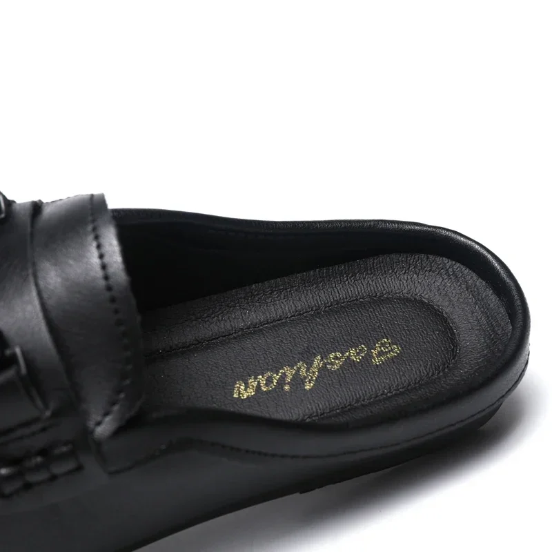 Leather Men Half Slippers Summer Breathable Mens Casual Shoes Slip-on Lazy Driving Shoes Comfortable Walking Loafers Moccasins