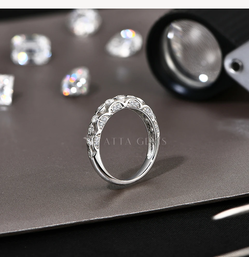 CHARMING Vintage Moissanite Diamond Ring for Women D VVS1 Color Hollow Band 925 Sterling Silver Stackable Wedding Jewelry Gifts