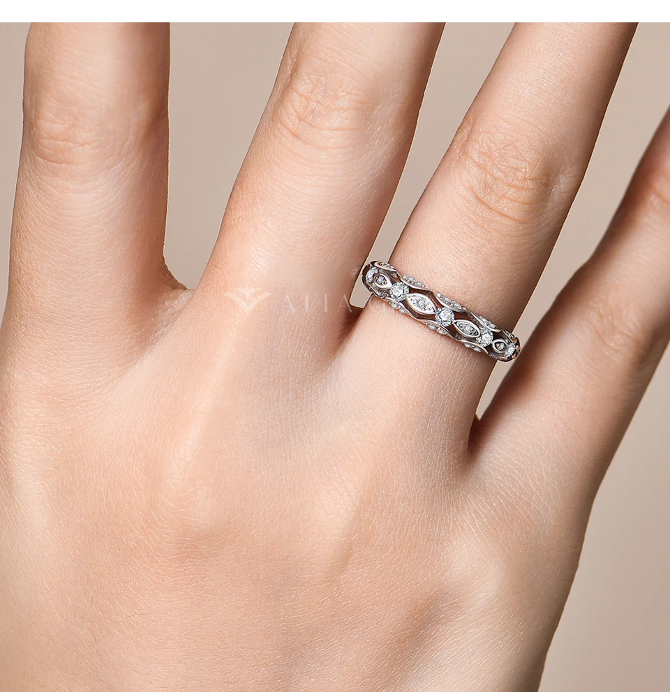 CHARMING Vintage Moissanite Diamond Ring for Women D VVS1 Color Hollow Band 925 Sterling Silver Stackable Wedding Jewelry Gifts